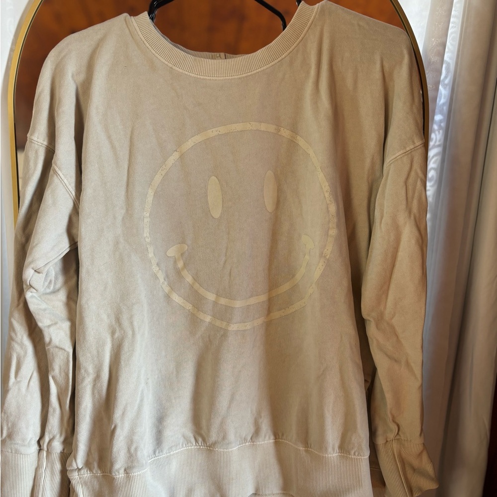 Beige Smiley Face Sweatshirt